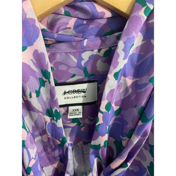 J Crew Collection top women’s size XXS purple floral watercolor relaxed fit twee - Picture 3 of 8